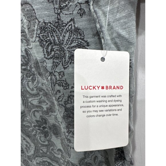 Lucky Brand Women's XS V-Neck Short Sleeve Floral Paisley Print Gray Top - Picture 4 of 6